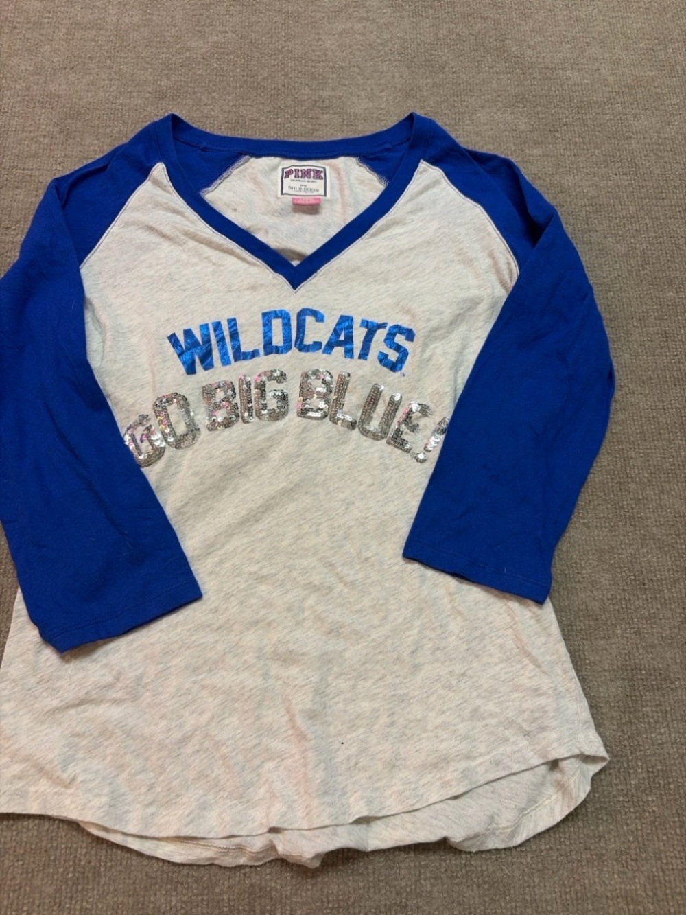 PINK Victoria's Secret Wildcats Big Blue Raglan Tee - Blue/White 0805